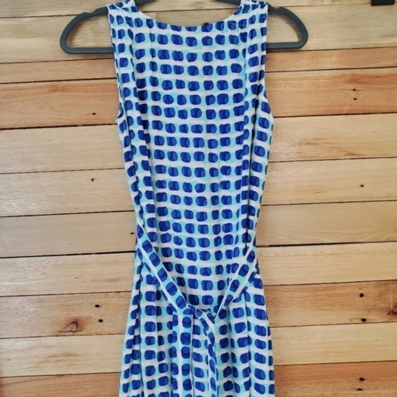 Kate Spade Blue White Island Stamp Tie Back Dress Brush Dot Print feminine Vacat - Picture 8 of 11